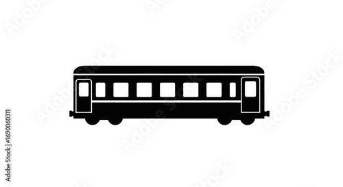 Black silhouette of a classic passenger train carriage icon.