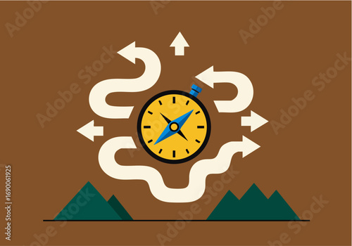 Compass with Multiple Directional Arrows Showing Path Options