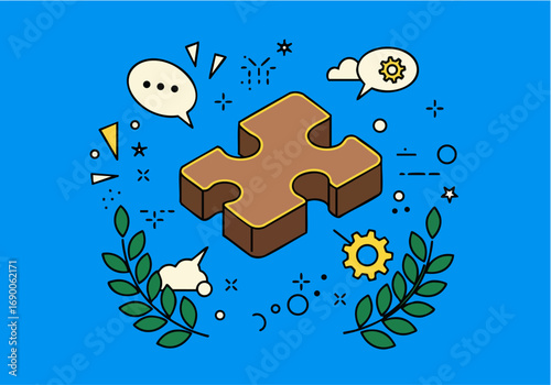 Creative thinking and problem solving concept with puzzle and icons