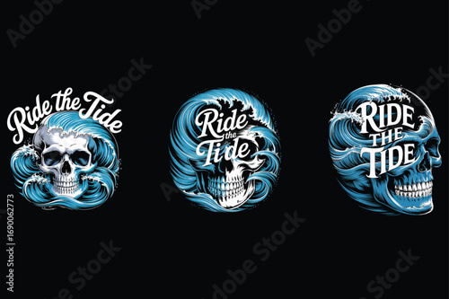 Skull waves lettering ocean water