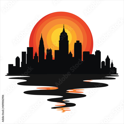 city skyline vector illustration, city, skyline, silhouette, cityscape, building, sunset, vector, architecture, urban, sky, tower, illustration, skyscraper, buildings, downtown, travel, sun, town, bus