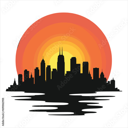 city skyline vector illustration, city, skyline, silhouette, cityscape, building, sunset, vector, architecture, urban, sky, tower, illustration, skyscraper, buildings, downtown, travel, sun, town, bus
