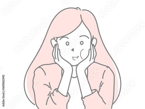 頬に手　女性　イラスト