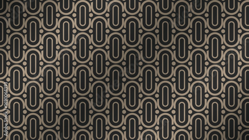Elegant dark brown and beige seamless pattern with interlaced ovals and dots, creating a sophisticated and timeless design for backgrounds