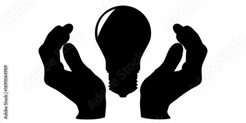 Silhouette of two hands holding a light bulb representing an idea or innovation concept design art | editable eps vectors