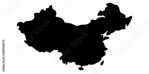 A silhouette of china is displayed in black against a white background showing the country outline shape | editable eps vectors