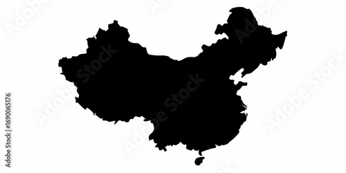 A black silhouette of the geographical shape of china on a plain white background in a simple style | editable eps vectors