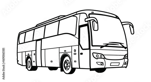 Detailed Line Drawing of a Modern Passenger Coach Bus.