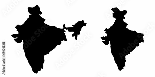 Two black india map silhouettes isolated on a white background showcasing geographical representation | editable eps vectors