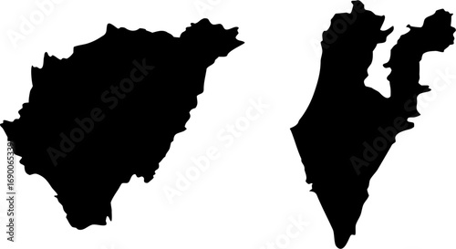Two black landmass outlines displayed side by side against a white background in a simple illustration | editable eps vectors silhouette