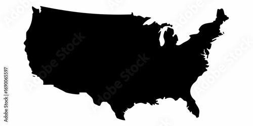 Black silhouette of the united states of america country map on a white background in a simple style | editable eps vectors