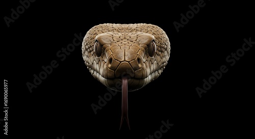 Front view of king cobra head face  isolated on black background. Wildlife photo concept