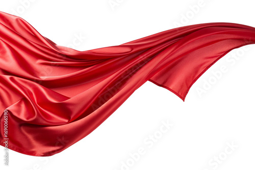 Silk glossy red cloth fluttering in the wind and white background. Material for composition.