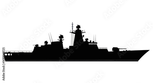 Silhouette of a Modern Naval Frigate Warship.