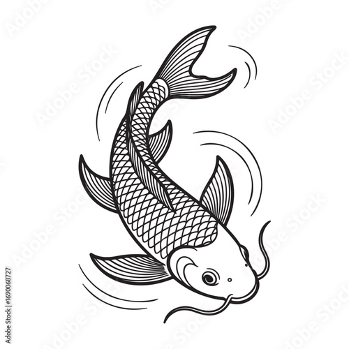 koi fish black silhouette japanese tattoo style illustration