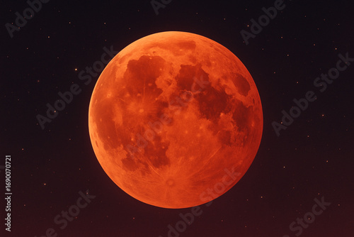 Illustration Blood Moon Lunar Eclipse in Night Sky with Stars