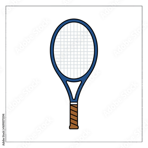 Blue Tennis Racket with Brown Grip and White Strings