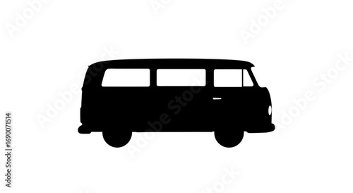 Black silhouette of a classic vintage camper van, side profile view.