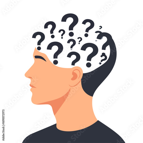 Man with Question Marks - Conceptual Illustration of Confusion and Uncertainty.