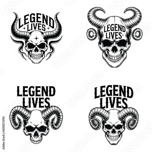 Skull with horns and text ram horns demon horns