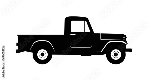 Classic vintage pickup truck silhouette in a simple black side view illustration.