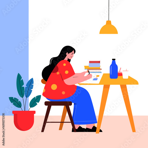 Woman Working at a Desk.