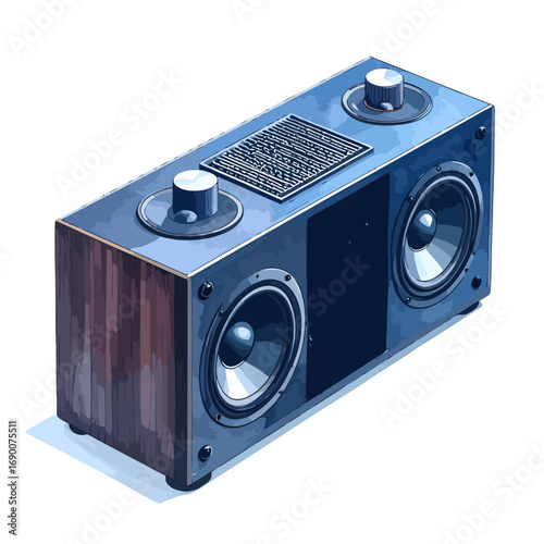 Vintage Stereo Speaker System with Wood Grain Accents.