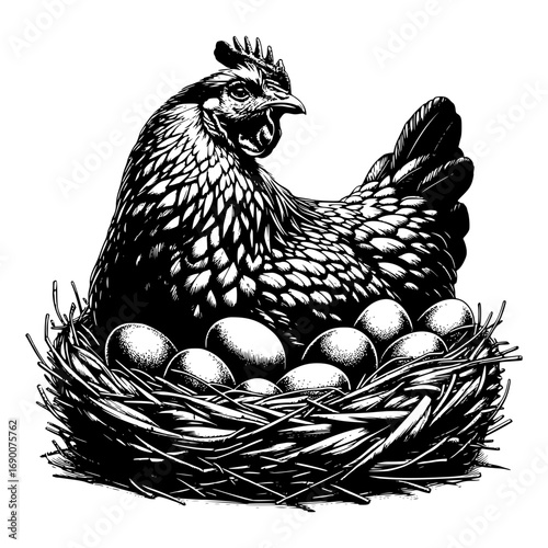 Hen and eggs vector image illsutration