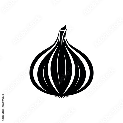 Elegant minimalist black and white illustration of an onion shape design silhouette vector