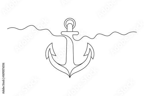 Anchor Continuous Line Art Vector  Minimalist Nautical Symbol Design.