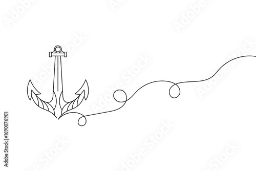 Anchor Continuous Line Art Vector  Minimalist Nautical Symbol Design.