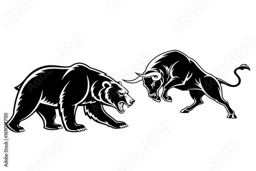 stock market concept bull and bear silhouette