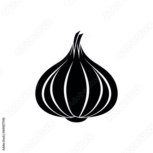 Monochrome depiction of garlic with sleek and stylish vector illustration silhouette 