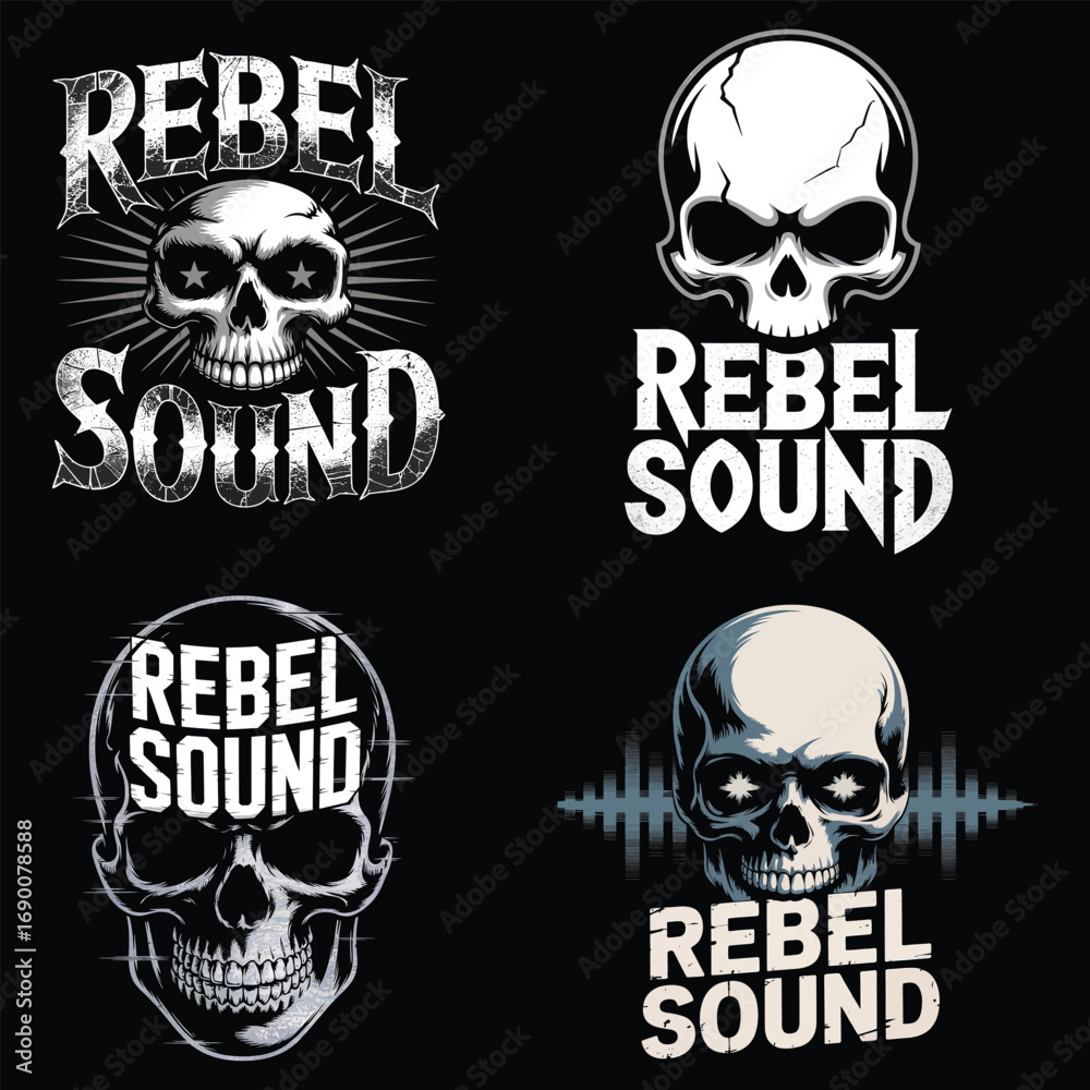 Fototapeta premium Skulls with rebel sound text sound wave graphic
