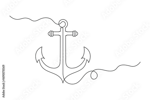 Anchor Continuous Line Art Vector  Minimalist Nautical Symbol Design.