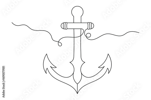 Anchor Continuous Line Art Vector  Minimalist Nautical Symbol Design.