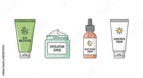 Achieve radiant skin with this set of essential beauty products for a glowing complexion, Generative AI.