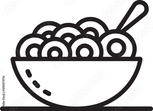 Simple Graphic of Cereal Loops in a Bowl Ready to Eat with a Spoon for Breakfast or Snack Time