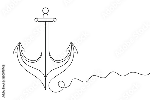 Anchor Continuous Line Art Vector  Minimalist Nautical Symbol Design.
