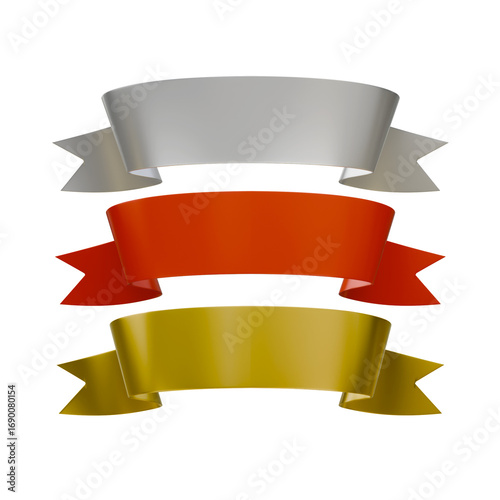 3D render golden silver red ribbon banner set award decoration Free Download 3D render golden silver red ribbon banner set award decoration - GFXLoad