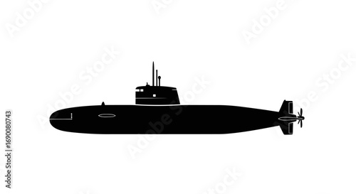 Sleek Black Silhouette of a Military Submarine.