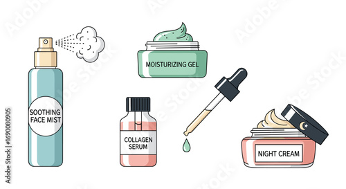Achieve glowing skin with this collection of essential skincare products for a radiant complexion, Generative AI.
