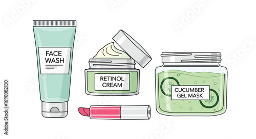 Discover your best skin with refreshing face wash retinol cream gel mask and lipstick, Generative AI.