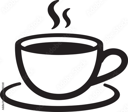 Aromatic Hot Beverage in a Classic Cup Design Simple Black and White Illustration for Coffee Shop or Cafe Menu and Branding