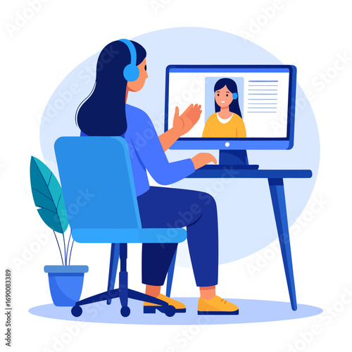 Woman having a video call on computer.