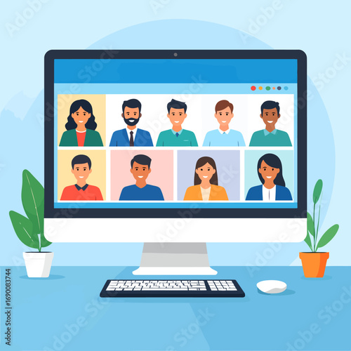 Video Conference Meeting Participants on Computer Screen.