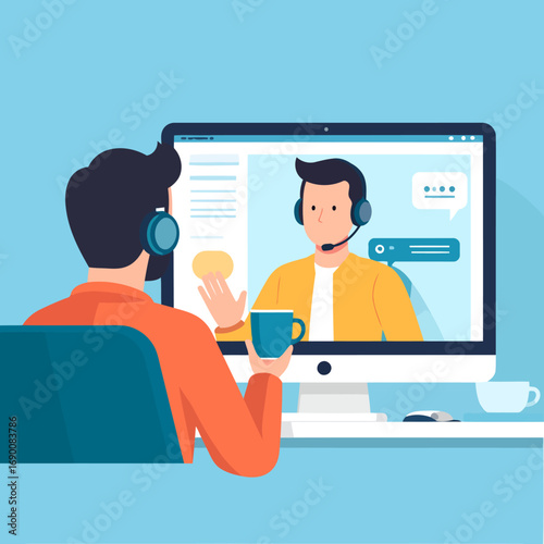 Video Conference Meeting Between Two People.