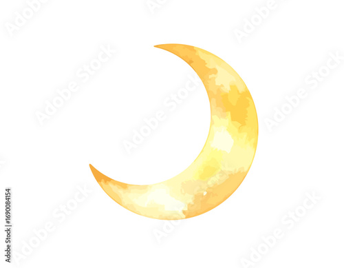 Watercolor Crescent Moon Illustration Celestial Body Night Sky Symbol.