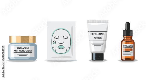 Achieve radiant skin with this essential anti-aging skincare collection featuring cream mask scrub and serum, Generative AI.