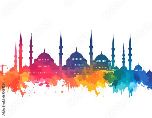 Istanbul Skyline with Colorful Mosques.